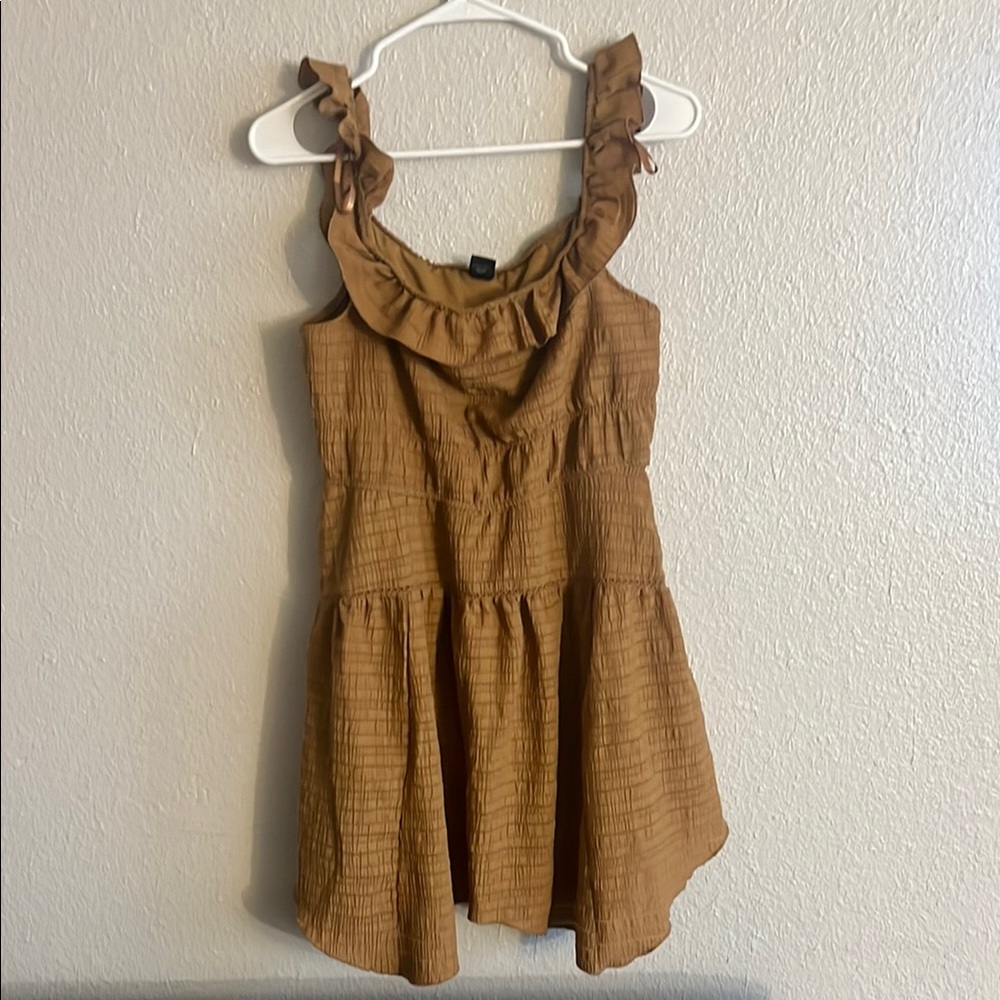 Brown Sleeveless Ruffle Dress